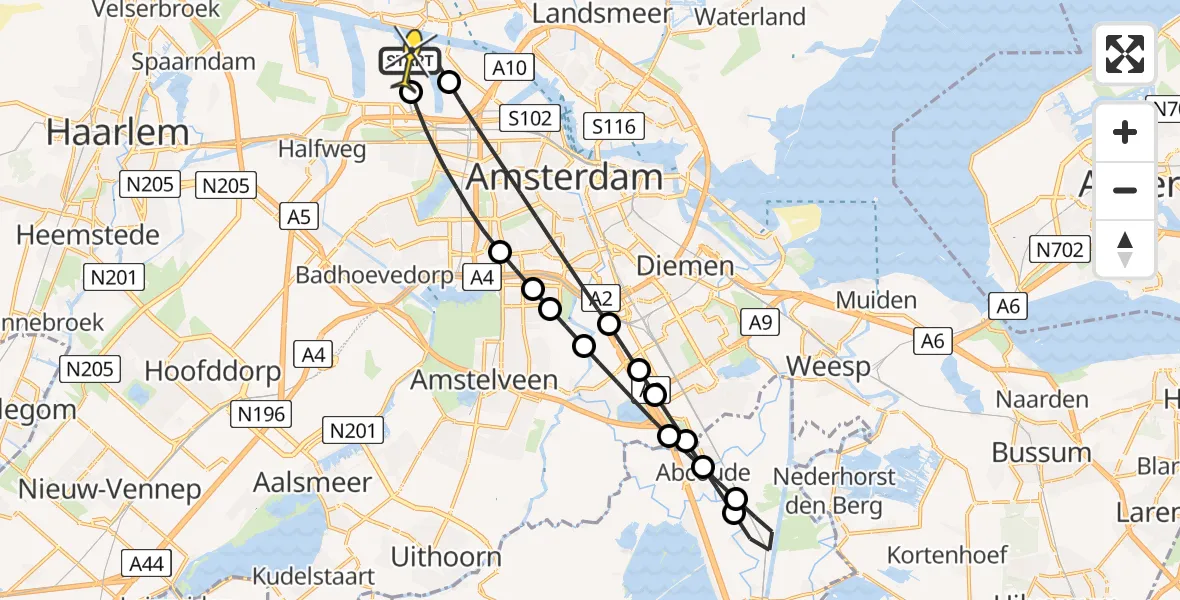 Routekaart van de vlucht: Lifeliner 1 naar Amsterdam Heliport, Kajuitpad