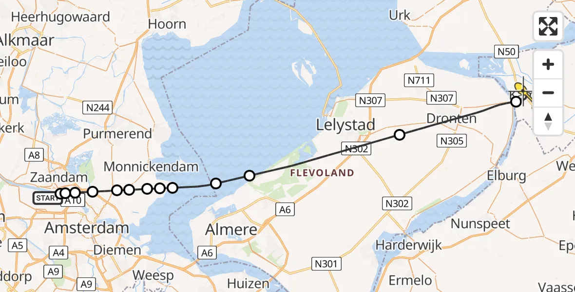 Routekaart van de vlucht: Lifeliner 1 naar Kampen, Hemweg