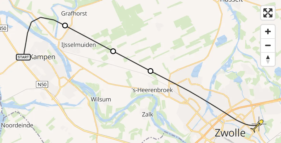 Routekaart van de vlucht: Lifeliner 1 naar Zwolle, Haatlanderdijk