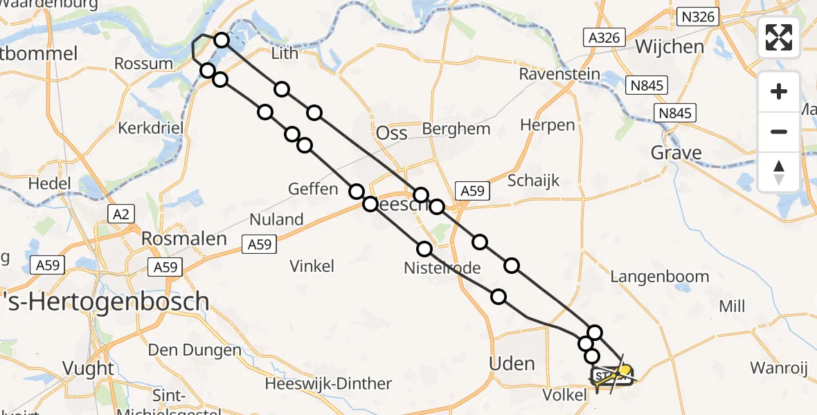 Routekaart van de vlucht: Lifeliner 3 naar Vliegbasis Volkel, Zeelandsedijk
