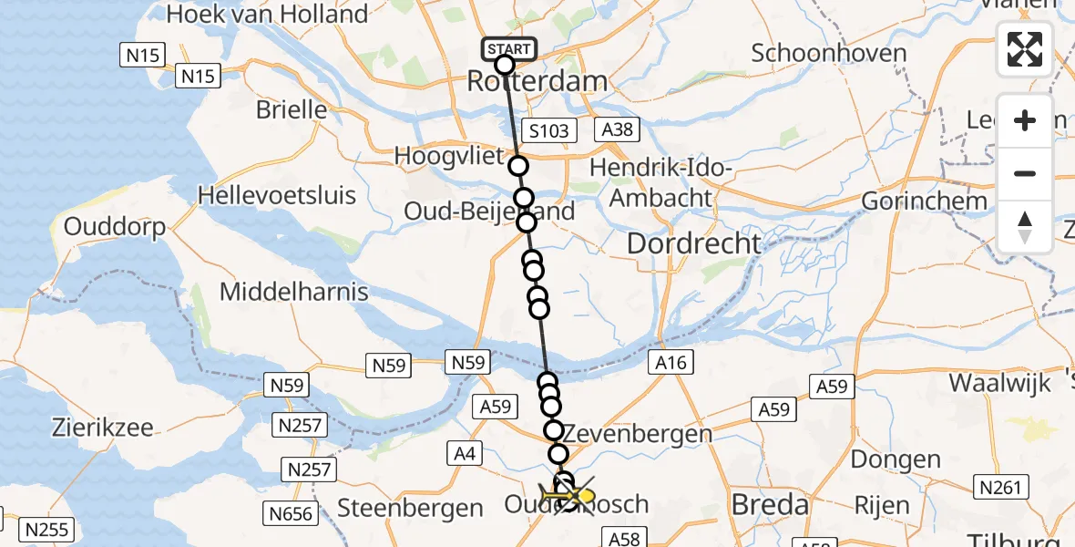 Routekaart van de vlucht: Lifeliner 2 naar Oud Gastel, Van der Duijn van Maasdamweg