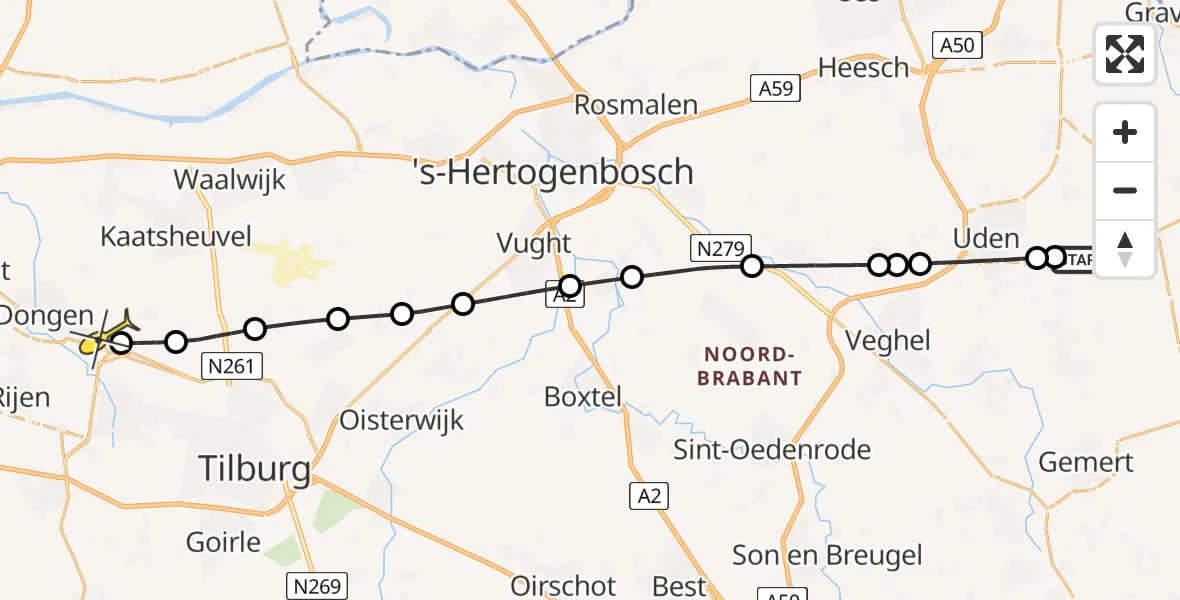 Routekaart van de vlucht: Lifeliner 3 naar Dongen, Venstraat