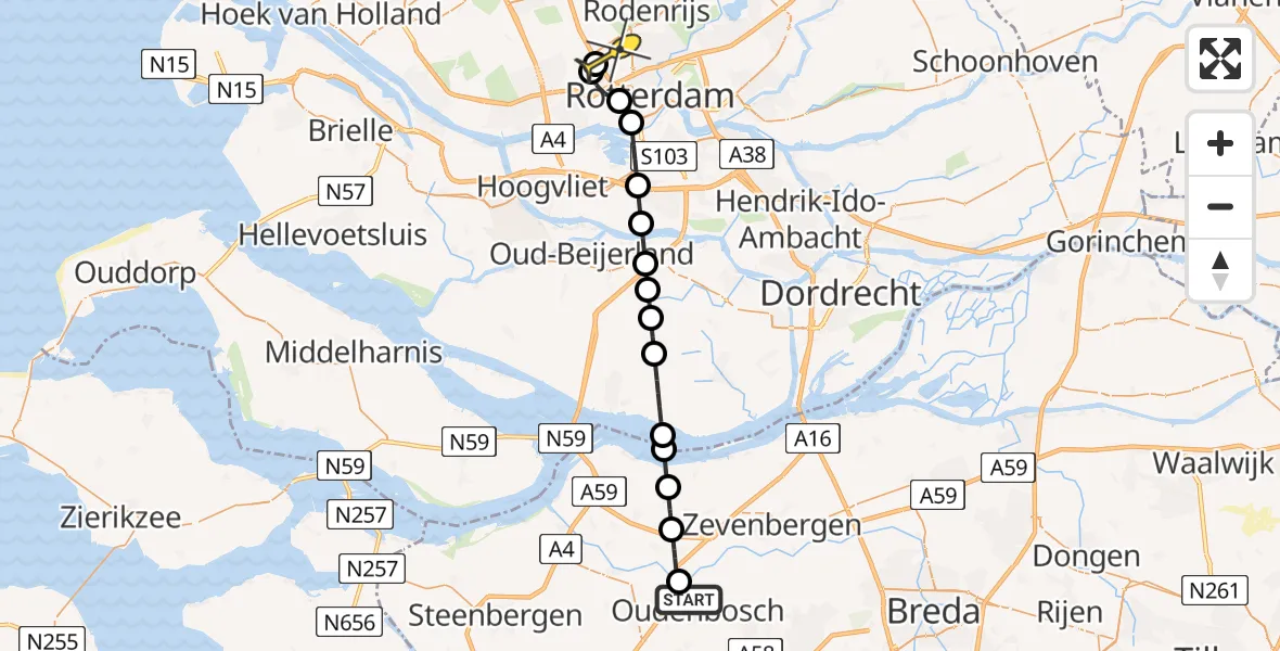 Routekaart van de vlucht: Lifeliner 2 naar Rotterdam The Hague Airport, Sint Antoinedijk