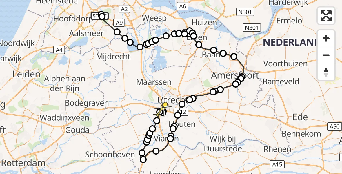 Routekaart van de vlucht: Politiehelikopter naar Utrecht, Schipholweg