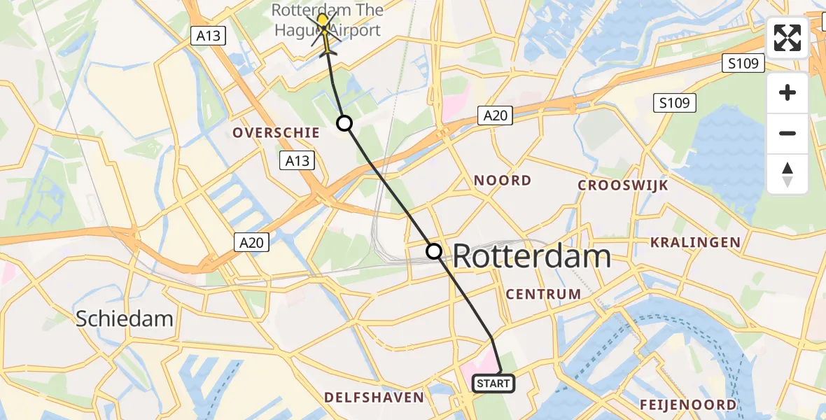 Routekaart van de vlucht: Lifeliner 2 naar Rotterdam The Hague Airport, Van Speykstraat