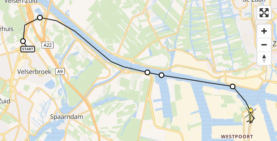 Routekaart van de vlucht: Lifeliner 1 naar Amsterdam Heliport, Rijksweg