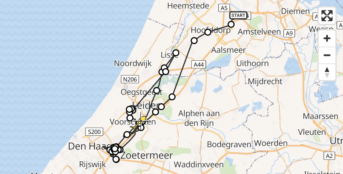 Routekaart van de vlucht: Politiehelikopter naar Leidschendam, Schipholweg