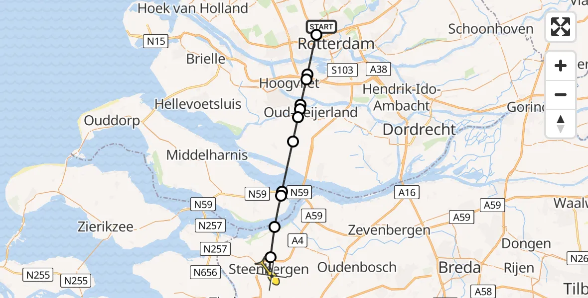 Routekaart van de vlucht: Lifeliner 2 naar Steenbergen, Neel Gijsenstraat