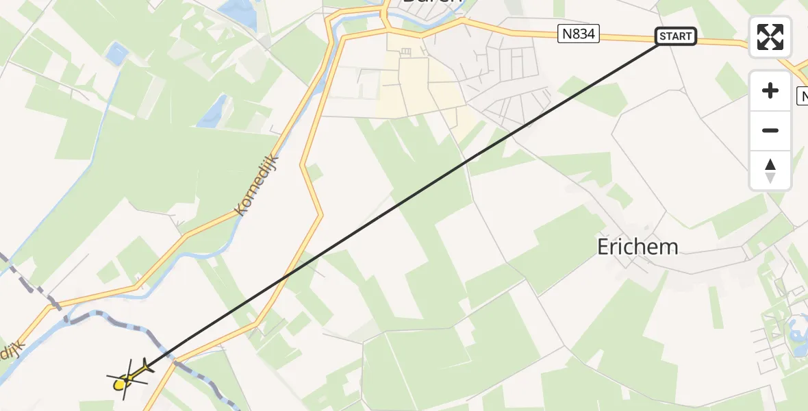 Routekaart van de vlucht: Politiehelikopter naar Geldermalsen, Randweg