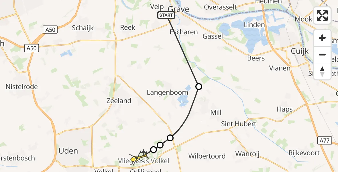 Routekaart van de vlucht: Politieheli naar Vliegbasis Volkel, Paulweg