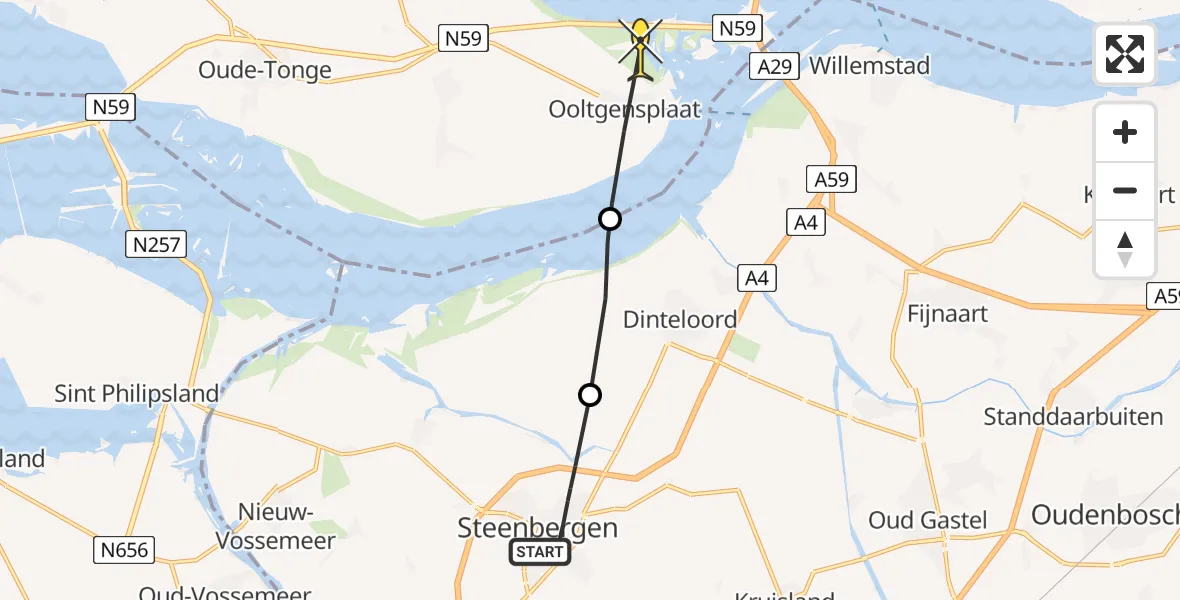 Routekaart van de vlucht: Lifeliner 2 naar Ooltgensplaat, Paulus Baxstraat