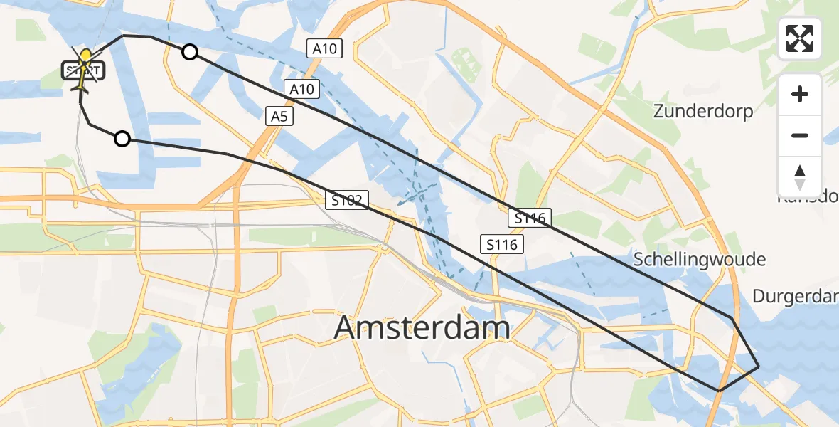 Routekaart van de vlucht: Lifeliner 1 naar Amsterdam Heliport, Hemweg
