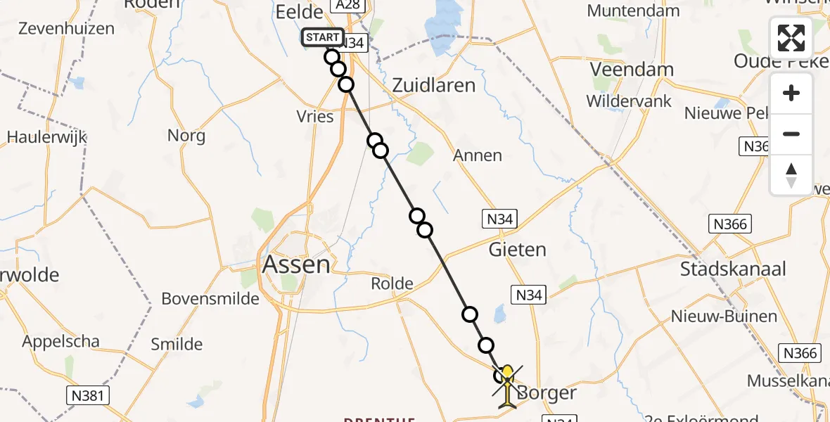 Routekaart van de vlucht: Lifeliner 4 naar Borger, Middelveen