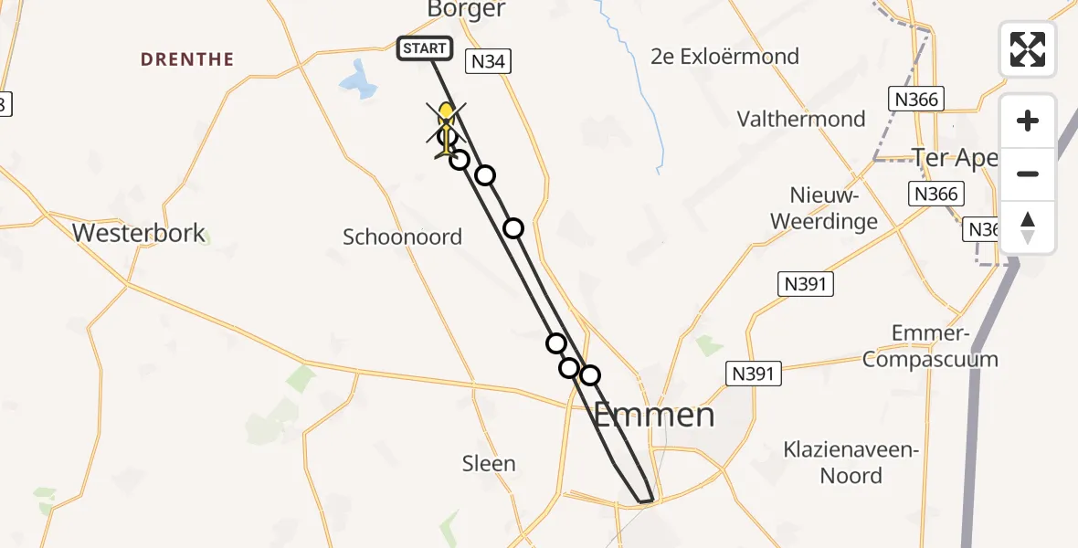 Routekaart van de vlucht: Lifeliner 4 naar Eesergroen, Koelandenweg