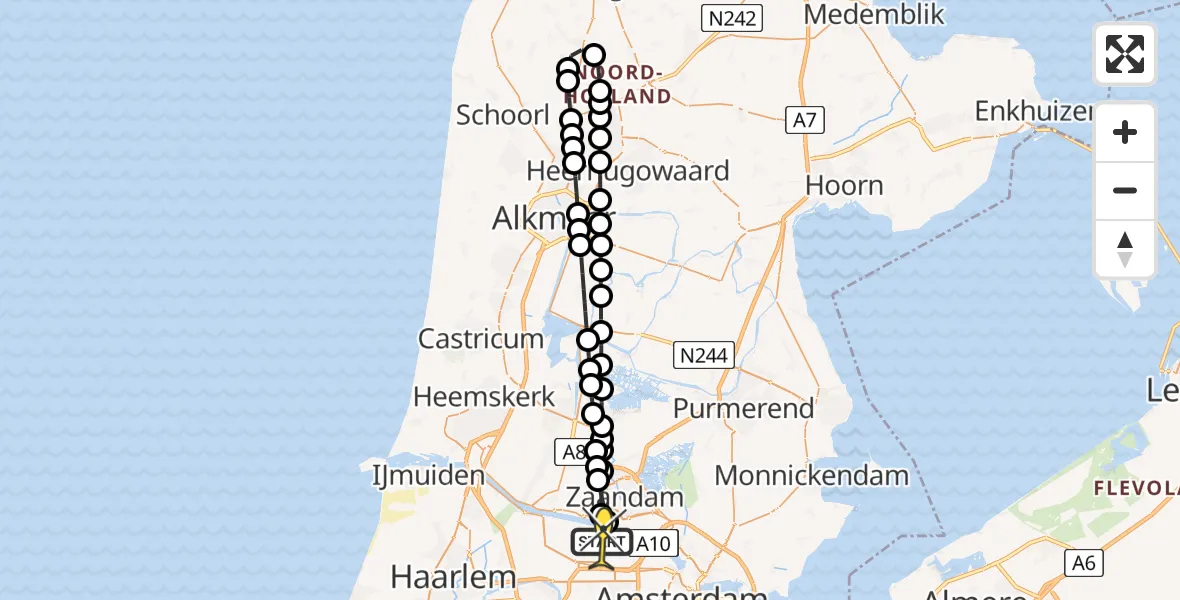 Routekaart van de vlucht: Lifeliner 1 naar Amsterdam Heliport, Hornweg