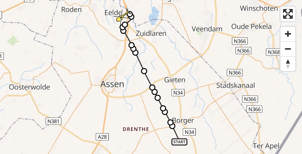 Routekaart van de vlucht: Lifeliner 4 naar Groningen Airport Eelde, Borgerveldweg