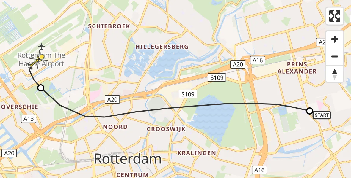 Routekaart van de vlucht: Lifeliner 2 naar Rotterdam The Hague Airport, Klaas Timmerstraat