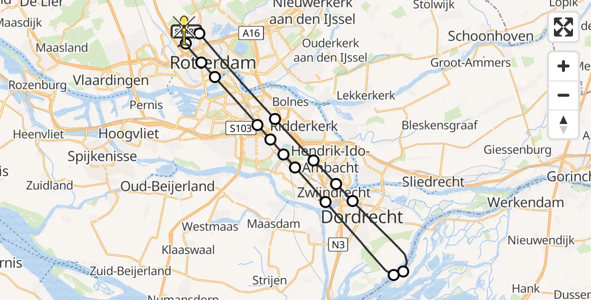 Routekaart van de vlucht: Lifeliner 2 naar Rotterdam The Hague Airport, Fairoaksbaan
