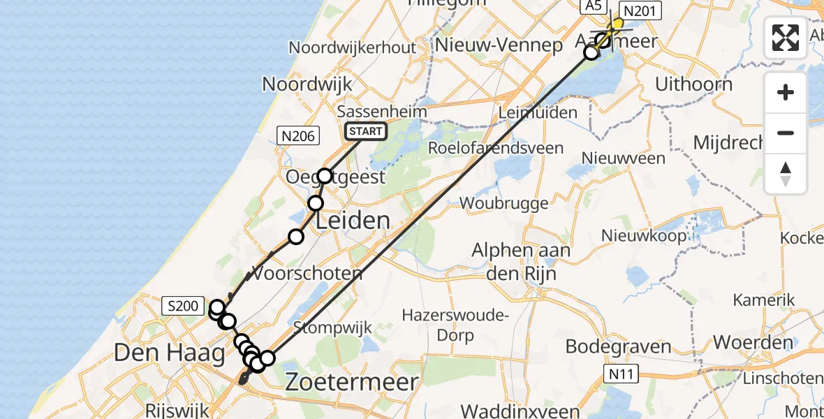 Routekaart van de vlucht: Politieheli naar Aalsmeerderbrug, Warmonderweg