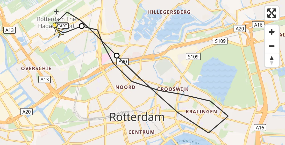 Routekaart van de vlucht: Lifeliner 2 naar Rotterdam The Hague Airport, Fairoaksbaan