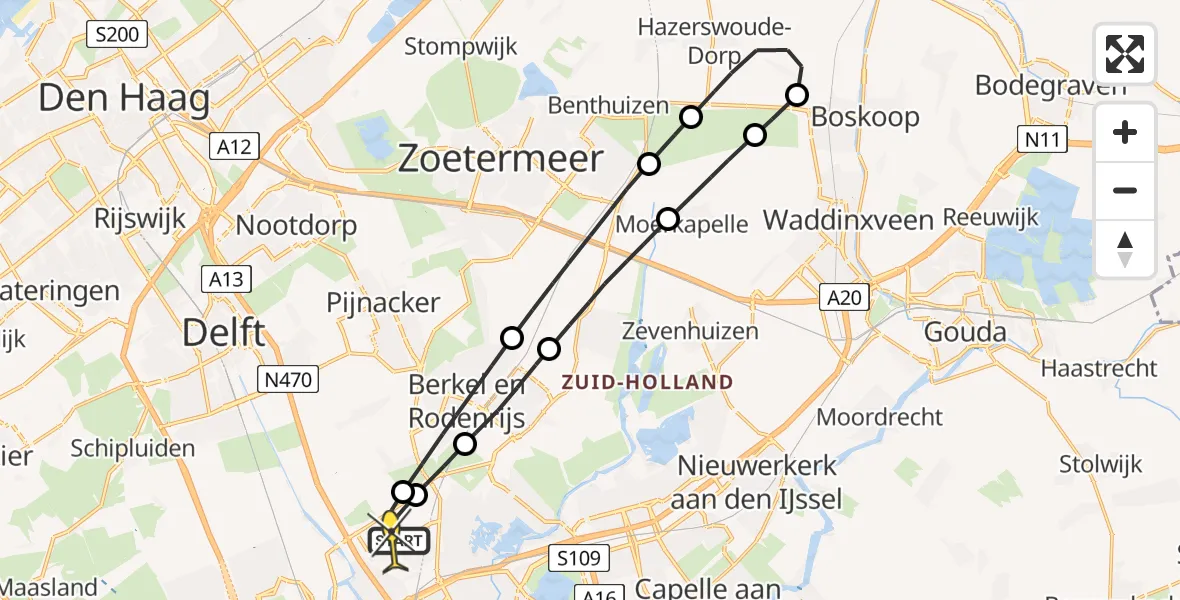 Routekaart van de vlucht: Lifeliner 2 naar Rotterdam The Hague Airport, Landscheiding