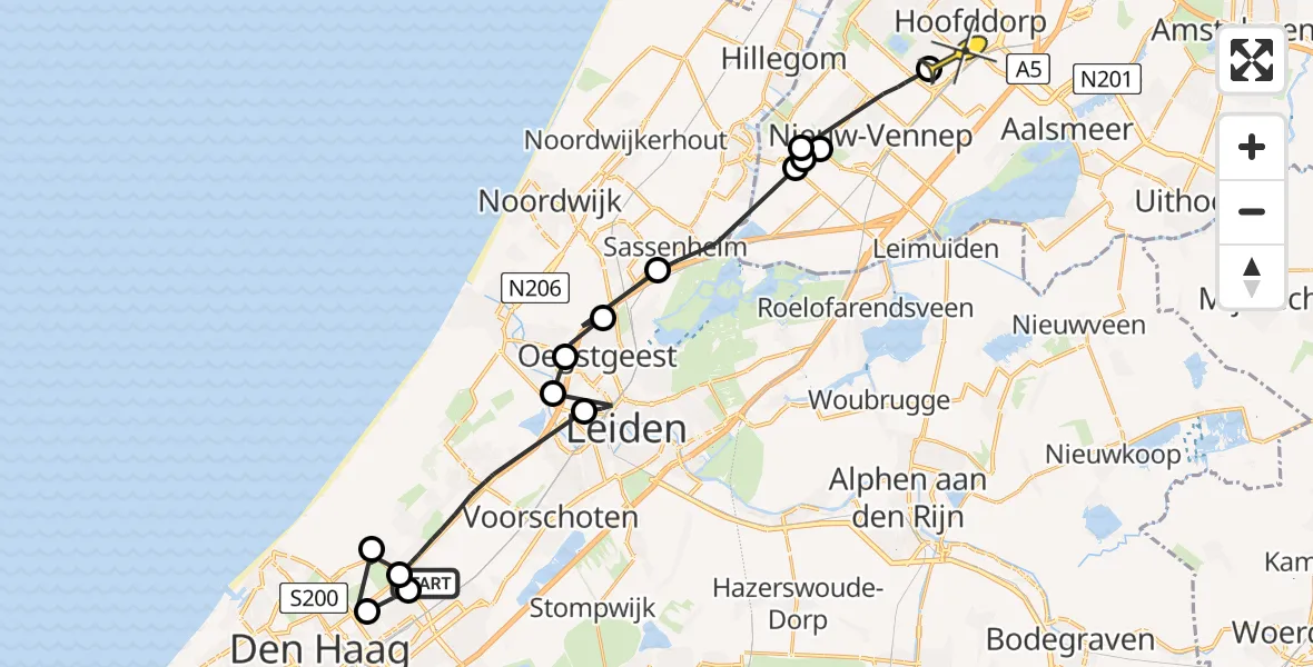Routekaart van de vlucht: Politieheli naar Hoofddorp, Beekvijver