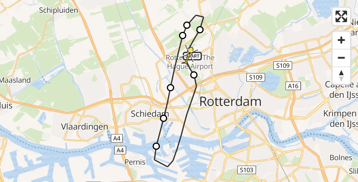 Routekaart van de vlucht: Lifeliner 2 naar Rotterdam The Hague Airport, Doenkadepad