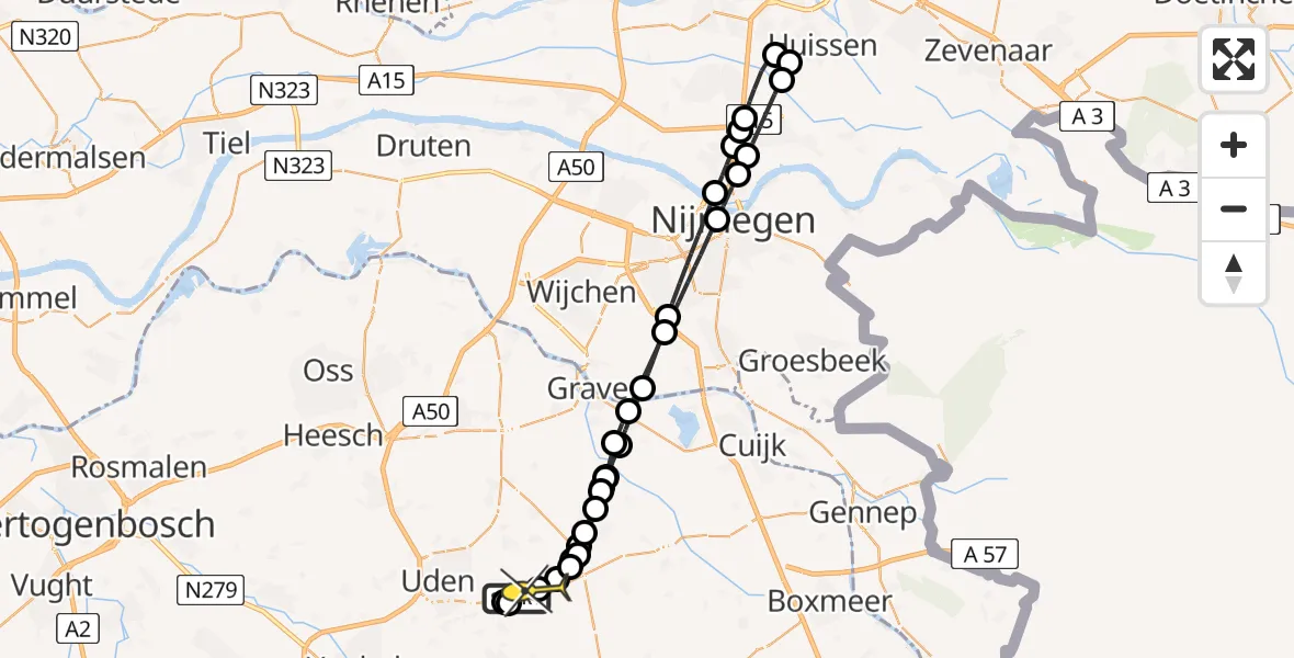 Routekaart van de vlucht: Lifeliner 3 naar Vliegbasis Volkel, Zeelandsedijk