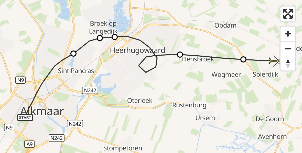 Routekaart van de vlucht: Politieheli naar Spierdijk, Stationstraat