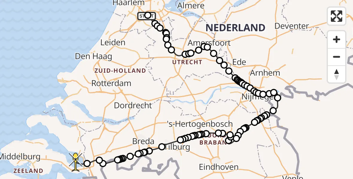 Routekaart van de vlucht: Politieheli naar Krabbendijke, Schipholdijk