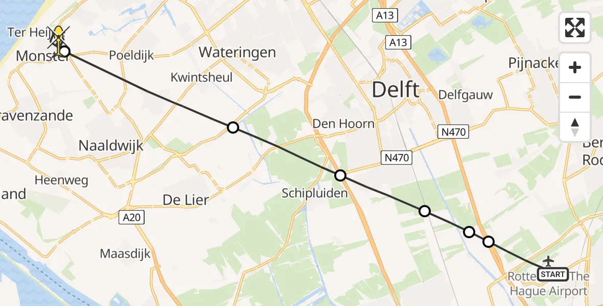 Routekaart van de vlucht: Lifeliner 2 naar Monster, Schieveensedijk