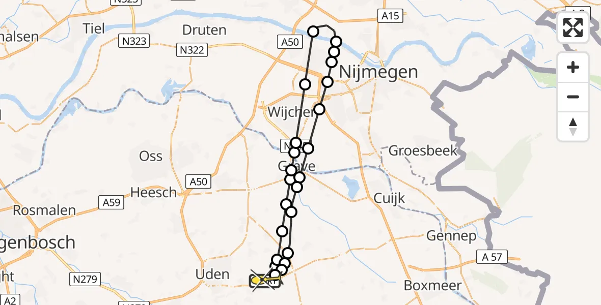 Routekaart van de vlucht: Lifeliner 3 naar Vliegbasis Volkel, Zeelandsedijk