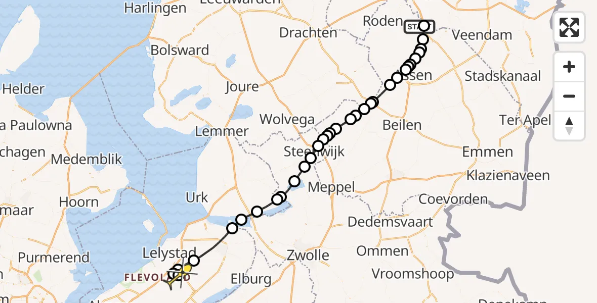 Routekaart van de vlucht: Traumaheli naar Lelystad Airport, Groningerstraat