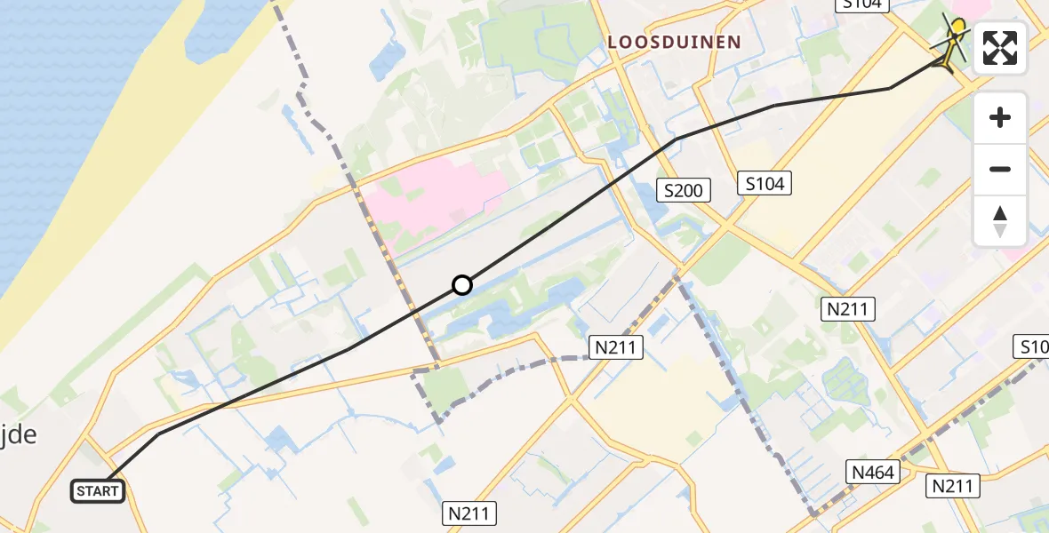 Routekaart van de vlucht: Lifeliner 2 naar Den Haag, Sportlaan