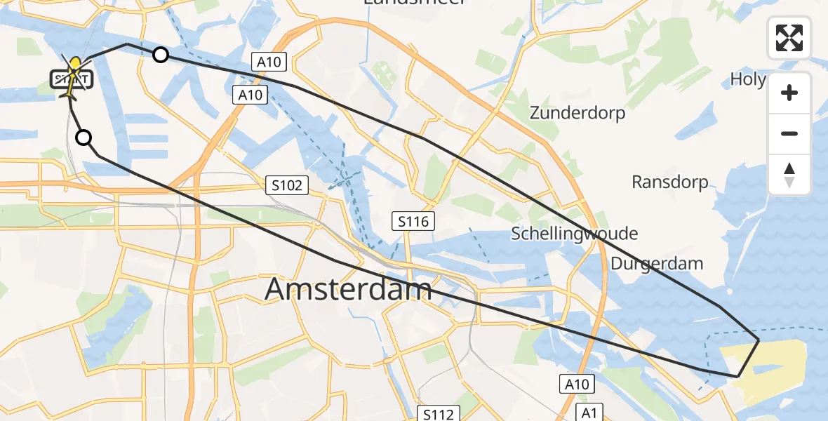 Routekaart van de vlucht: Lifeliner 1 naar Amsterdam Heliport, Hemkade