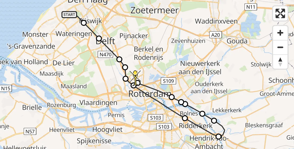 Routekaart van de vlucht: Lifeliner 2 naar Rotterdam The Hague Airport, Maarsbergenstraat