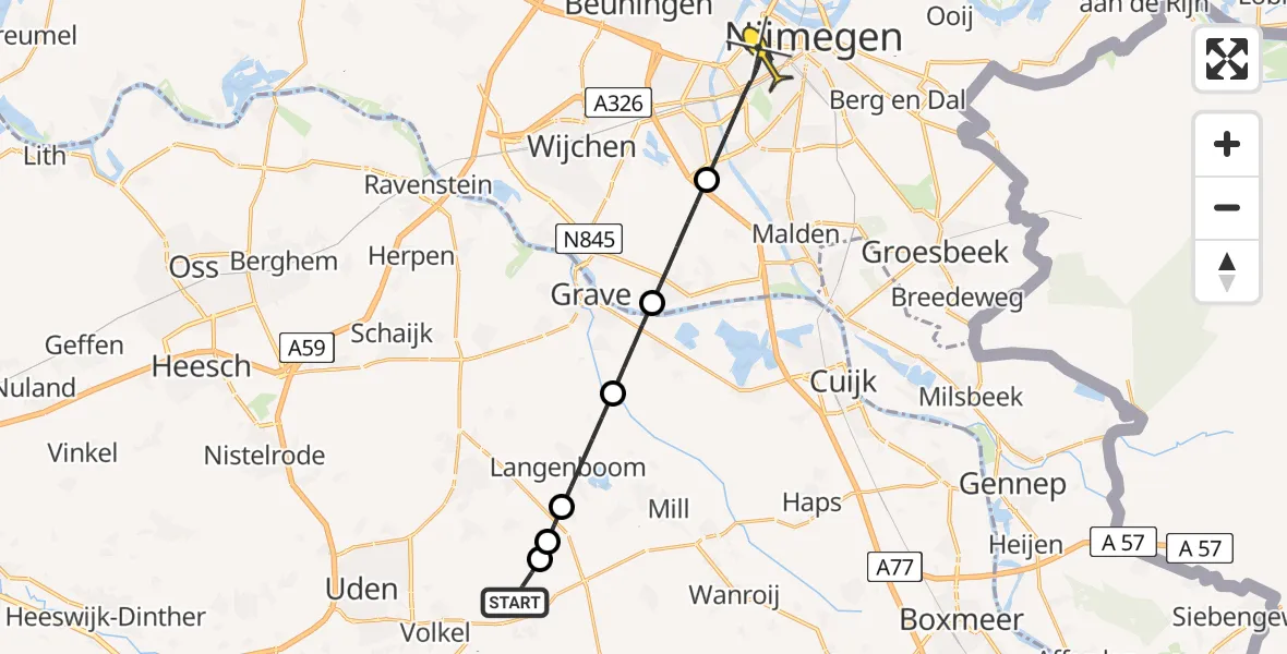 Routekaart van de vlucht: Lifeliner 3 naar Nijmegen, Zeelandsedijk