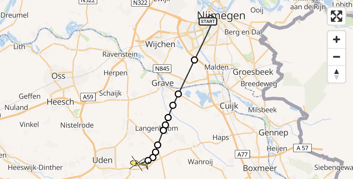 Routekaart van de vlucht: Lifeliner 3 naar Vliegbasis Volkel, Sperwerstraat