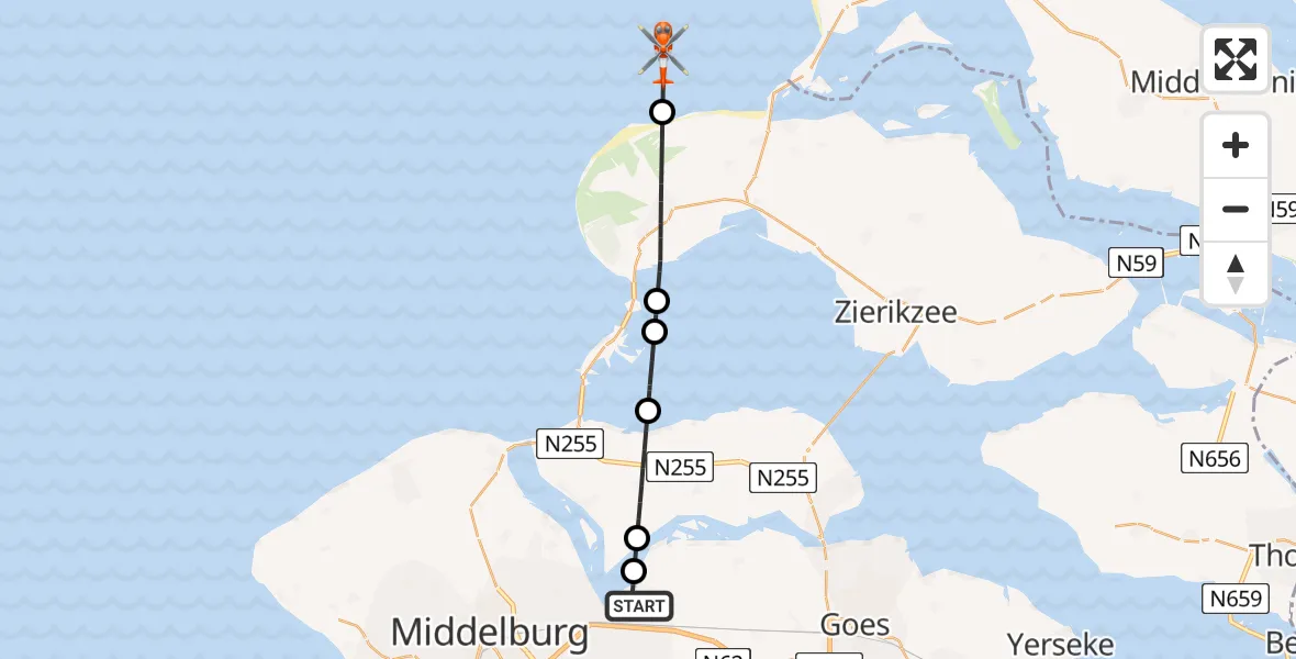 Vluchtroute Kustwachthelikopter Vliegveld Midden-Zeeland - , 20 mei 2025, 15:35