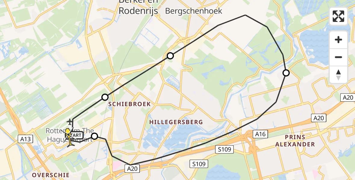 Routekaart van de vlucht: Lifeliner 2 naar Rotterdam The Hague Airport, HSL-Zuid