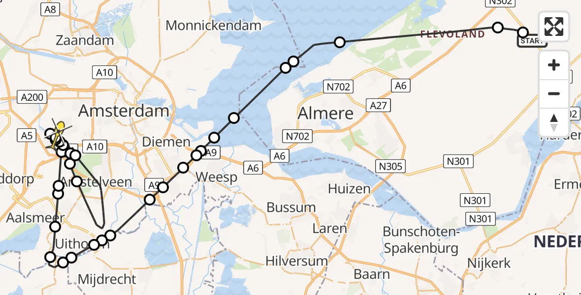 Routekaart van de vlucht: Lifeliner 1 naar Amsterdam, Eendentocht