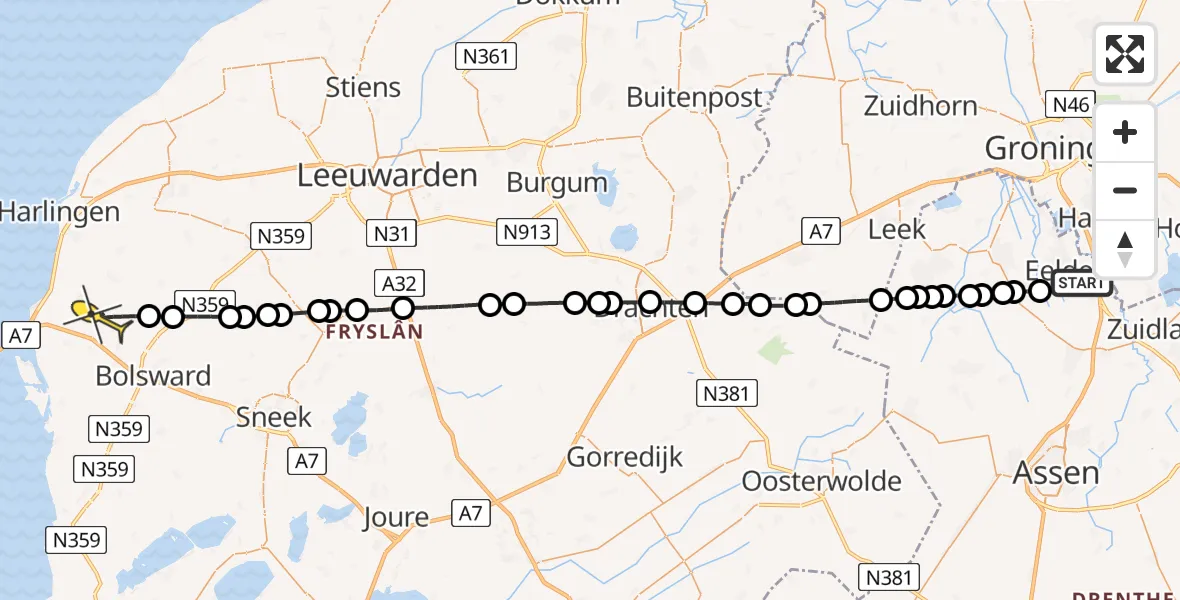 Routekaart van de vlucht: Lifeliner 4 naar Witmarsum, Lugtenbergerweg