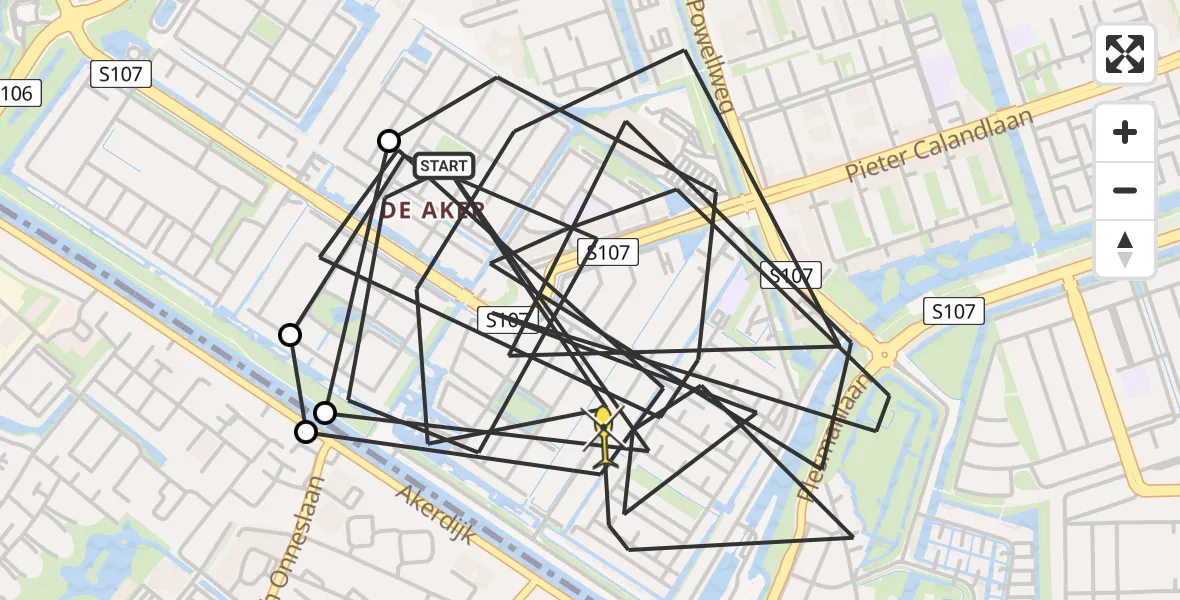 Routekaart van de vlucht: Politieheli naar Amsterdam, Akerdijk