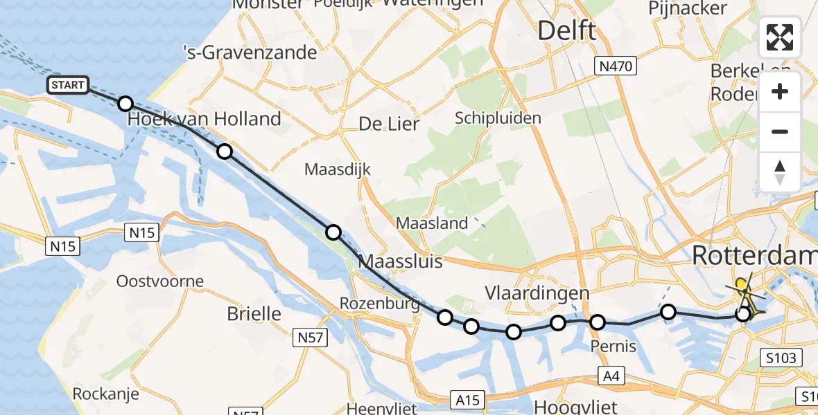 Routekaart van de vlucht: Kustwachthelikopter naar Erasmus MC, Noorderhoofd