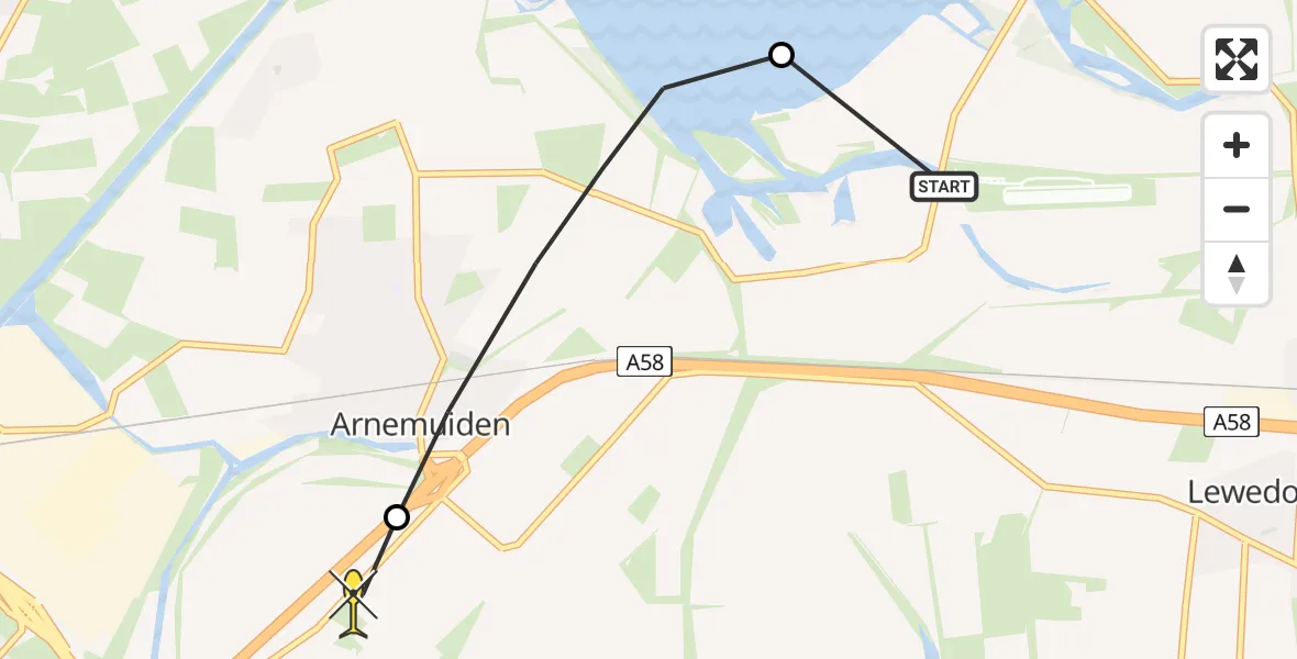 Routekaart van de vlucht: Politiehelikopter naar Nieuw- en Sint Joosland, Zeekraal