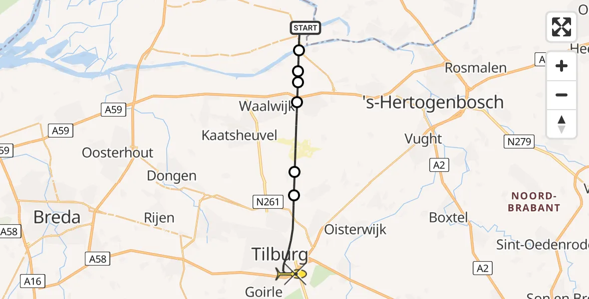 Routekaart van de vlucht: Lifeliner 3 naar Tilburg, Aalburgsestraat