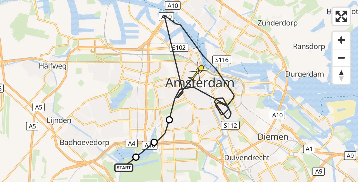 Routekaart van de vlucht: Politiehelikopter naar Amsterdam, Jaagpad