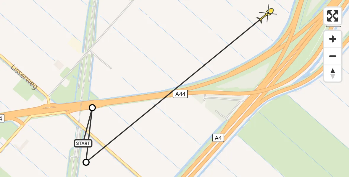 Routekaart van de vlucht: Politieheli naar Nieuw-Vennep