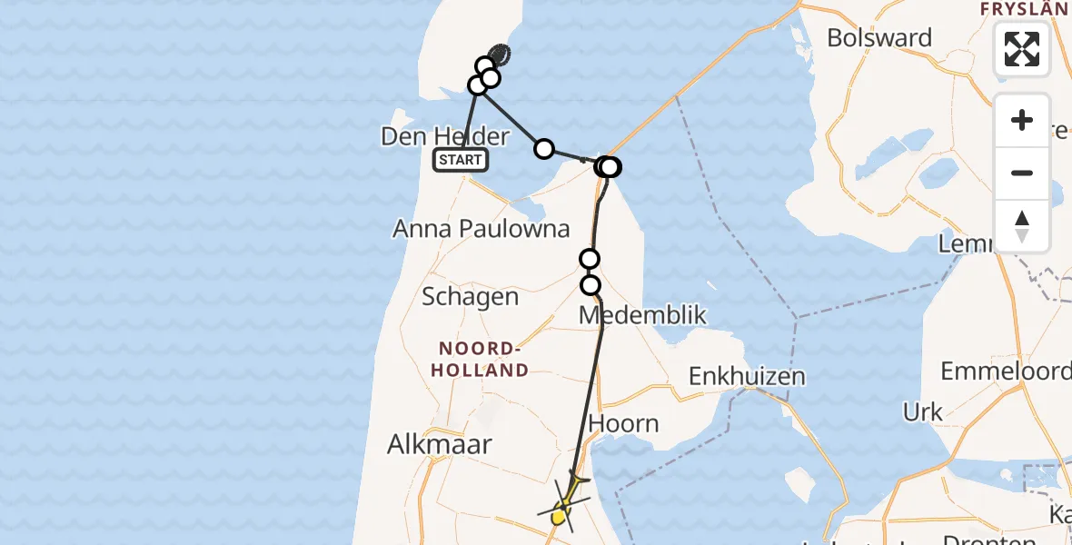 Routekaart van de vlucht: Politiehelikopter naar Noordbeemster, Purmerenderweg