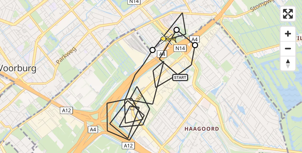 Vluchtroute Politiehelikopter van Den Haag naar Den Haag